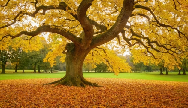 Autumn colorful bright leaves swinging on an oak treeFall background Beautiful nature scene