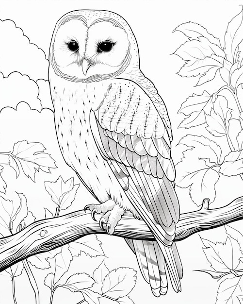 Autumn Coloring Page of Barn Owl