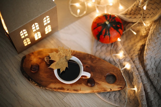 Autumn composition Thanksgiving day concept Autumn fall background Flat lay top view