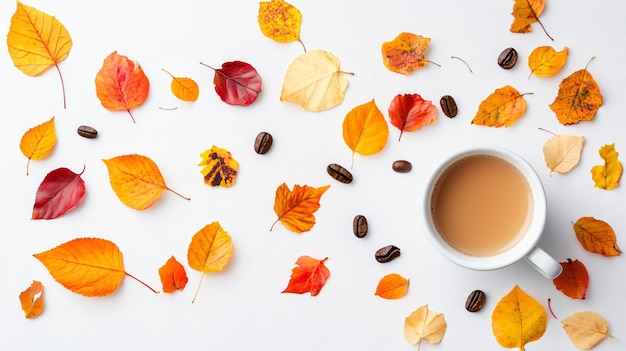 Autumn Composition with Cup for Coffee or Tea