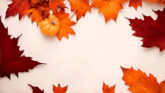 Autumn Composition with Decorative Pumpkins and Dried Leaves