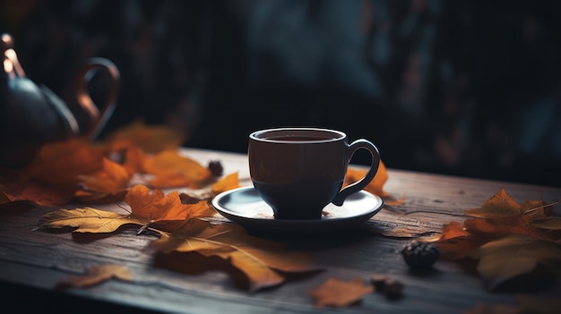 Autumn cozy coffee background Illustration AI GenerativexA