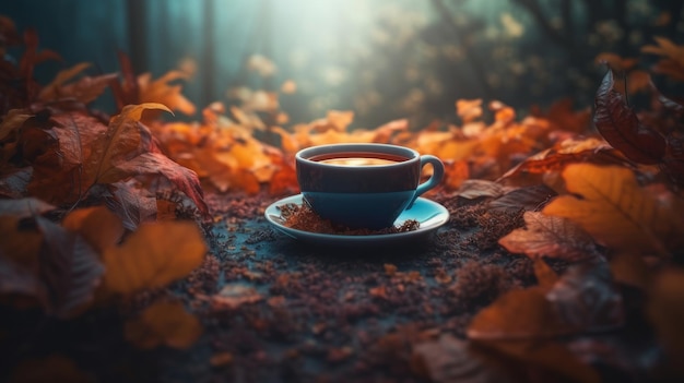 Autumn cozy coffee background Illustration AI GenerativexA