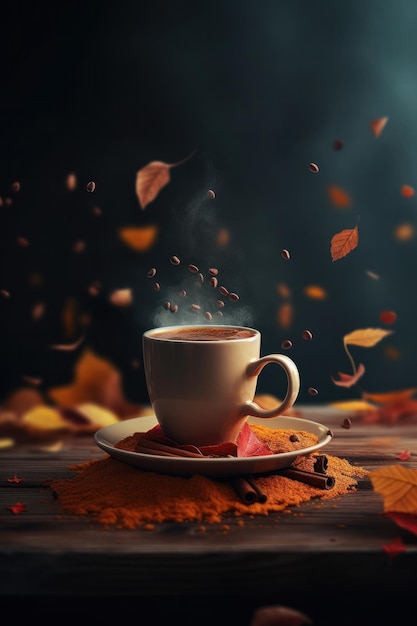 Autumn cozy coffee background Illustration AI GenerativexA