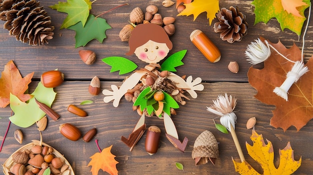 Photo autumn crafts from natural materials for children