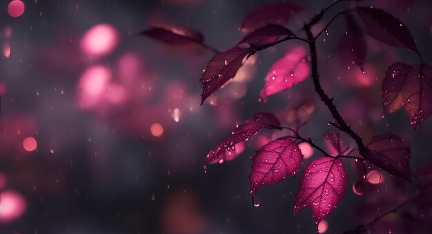 Autumn dark background with leaves Rain bokeh AI