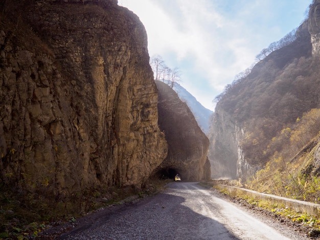 Autumn day in the Karmadon gorge North Ossetia  Alania Caucasus Russia