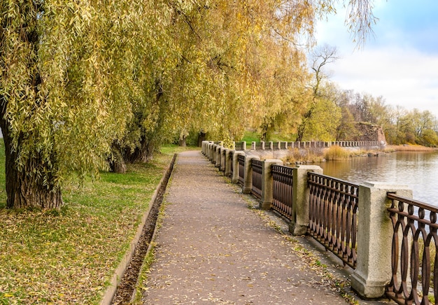 Autumn day walk around the city of Vyborg Sightseeing of Russia walk through the autumn city walk in the park