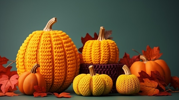 Autumn decorations knitted pumpkin leaves and other