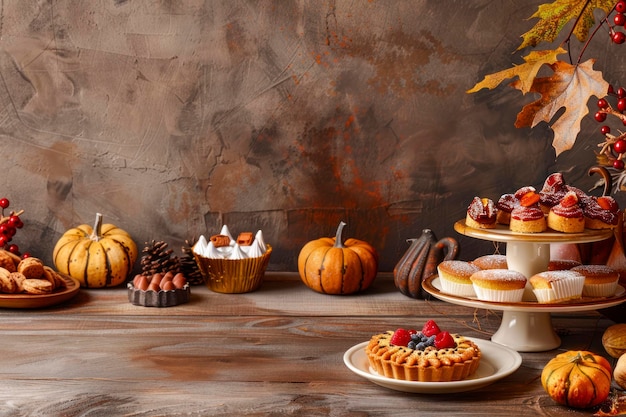 Photo autumn desserts side border table scene with an assortment of traditional fall sweet treats