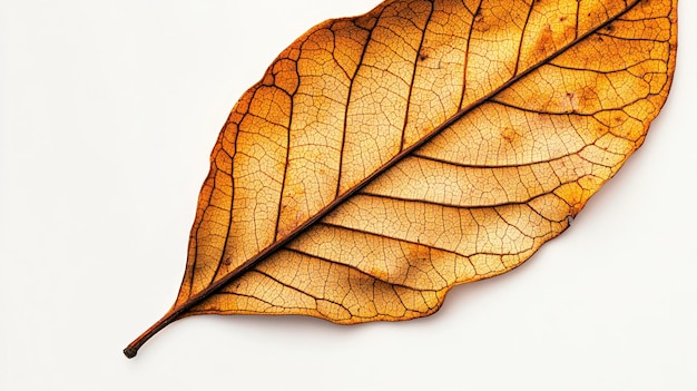 Autumn Dried Leaf Close Up with Natural Veins Pattern