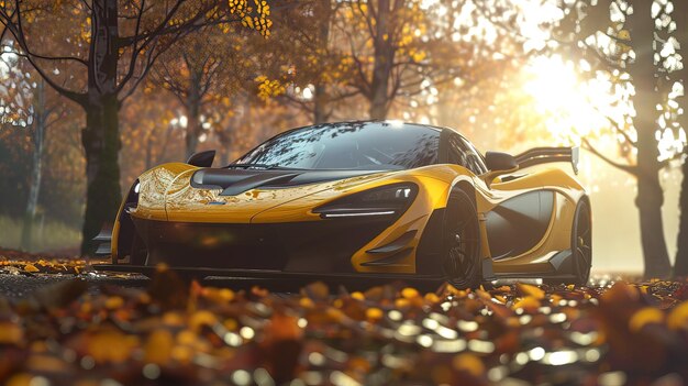 Autumn Drive A Yellow Sports Car Amidst Fall Foliage