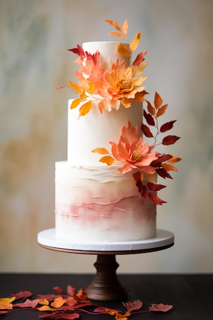 Autumn Elegance Wedding Cake in Seasonal Splendor