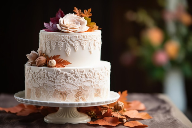 Autumn Elegance Wedding Cake in Seasonal Splendor