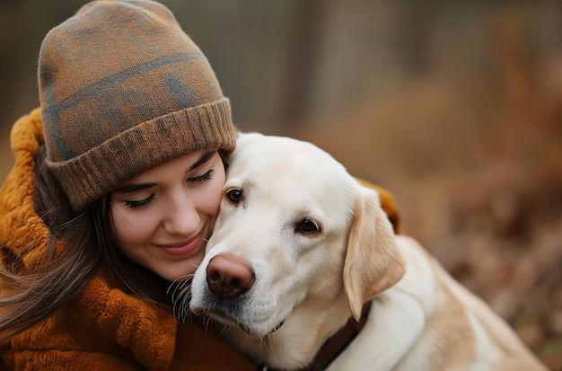 Autumn embrace with a loyal friend