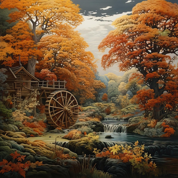 Autumn and fall autumn painting and fantasy style high quality ai generated image