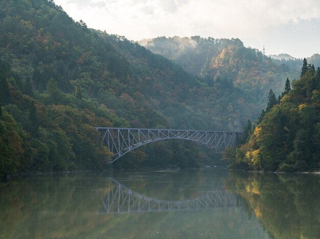 Autumn fall foliage First Bridge view Fukushima Japan