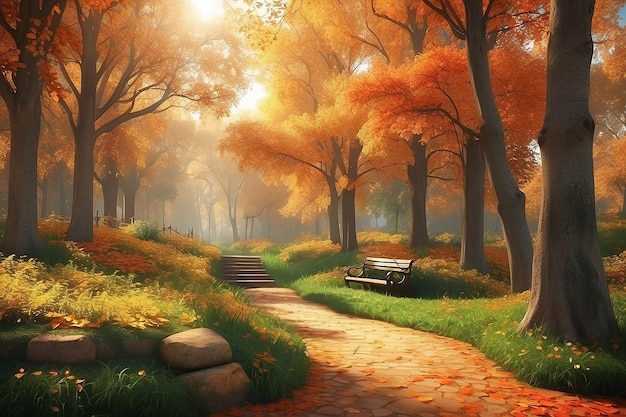 Autumn Fall nature scene Beautiful autumnal park