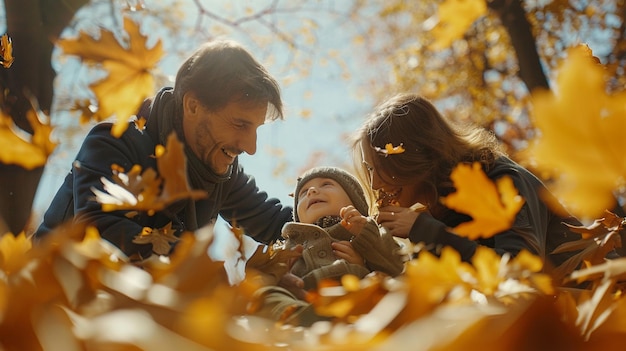 Photo autumn family playful moments outdoors