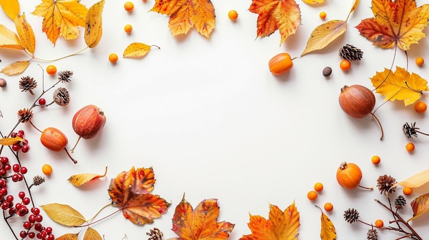 autumn flat lay background on white