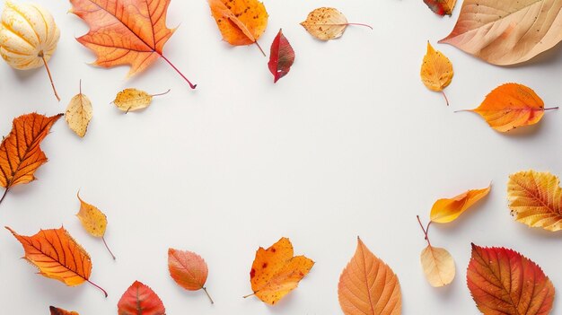 autumn flat lay background on white