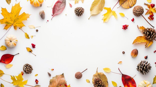 autumn flat lay background on white