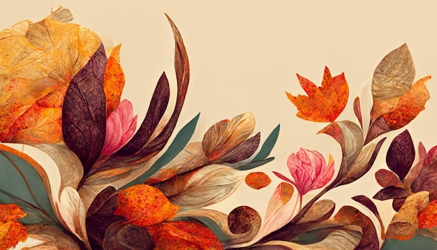 Autumn floral detail and texture Abstract floral organic wallpaper background illustration with organic line the leaves are lined up close together