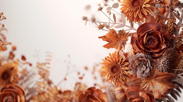 Autumn Floral Frame with Rusty Flowers and Greenery in a Circle Wreath