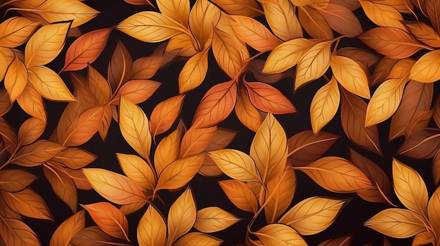 Autumn floral pattern brown and gold leaves and rhododendron Generative AI