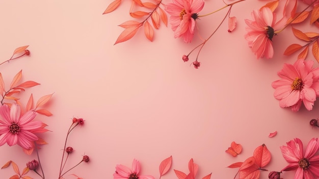 Autumn flowers on a clean peach background