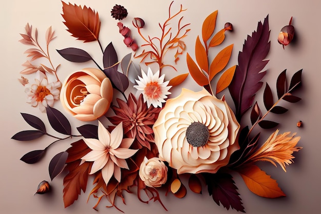 Autumn flowers with copyspace Generative Ai