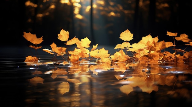 Autumn foliage reflecting on the water with a stunning glow silhouette concept