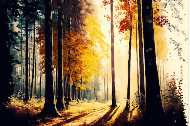 Autumn forest in bright sunlight scenery background nature forests