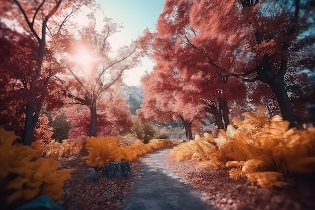 Autumn forest in ground landscape on autumnal background in November