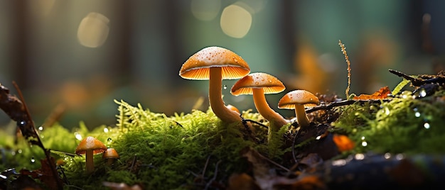 Autumn Forest Mushrooms with Raindrops Macro Delight