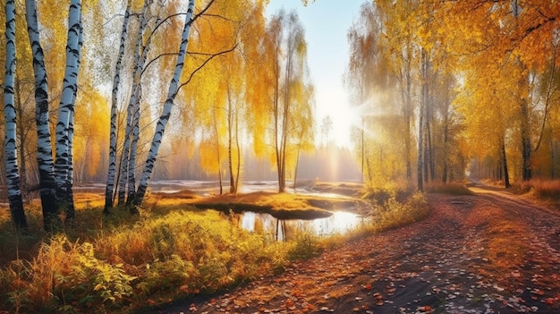 autumn forest nature a bright colorful morning