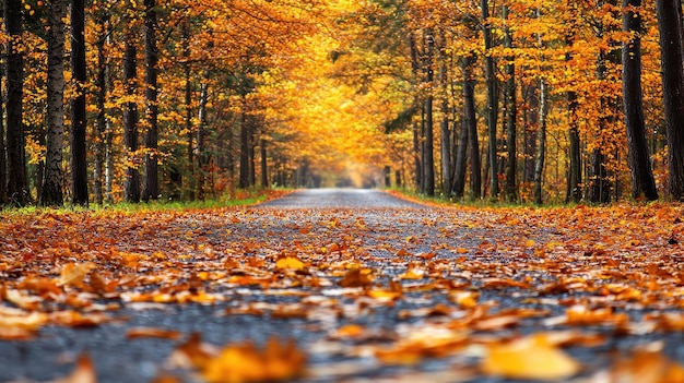 Photo autumn forest path with fallen leaves