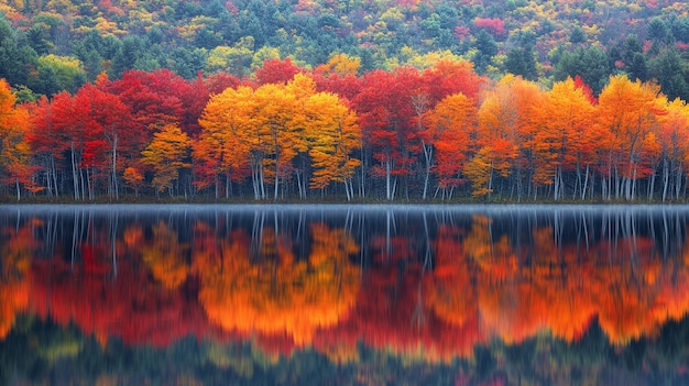 Autumn Forest Reflection in Calm Water