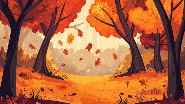 Autumn Forest with Falling Leaves