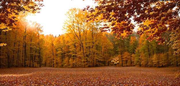 Autumn forest yellow foliage banner Generative AI