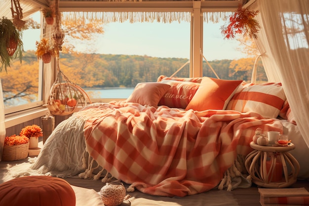 Autumn Gingham Cozy Retreat Whimsical Room with Seasonal Charm