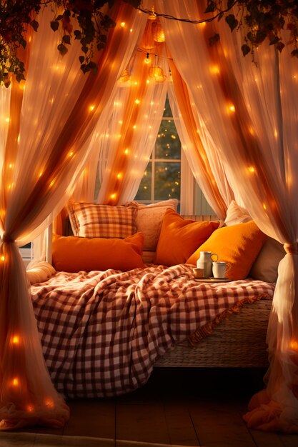 Autumn Gingham Cozy Retreat Whimsical Room with Seasonal Charm