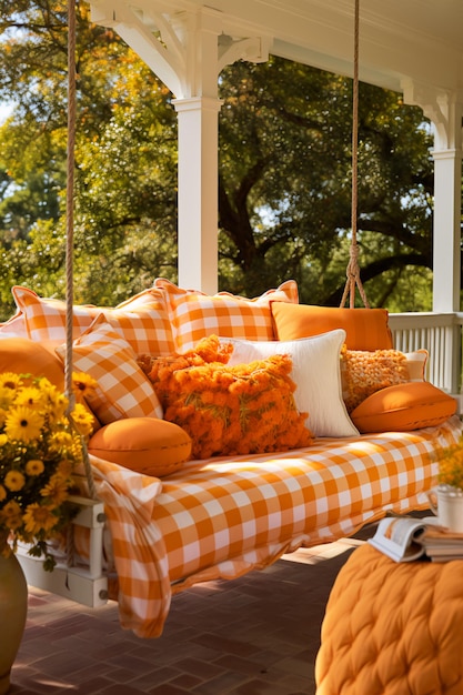 Autumn Gingham Cozy Retreat Whimsical Room with Seasonal Charm