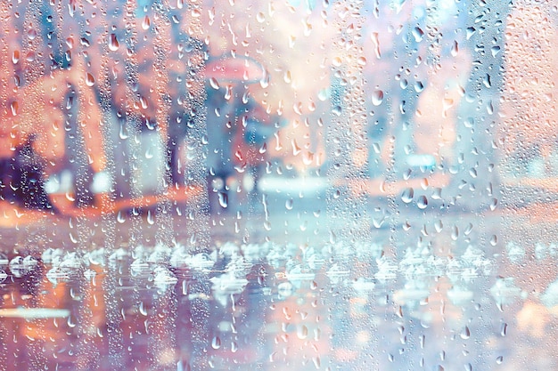 autumn glass rain landscape / abstract autumn view, wet weather, climate, glass