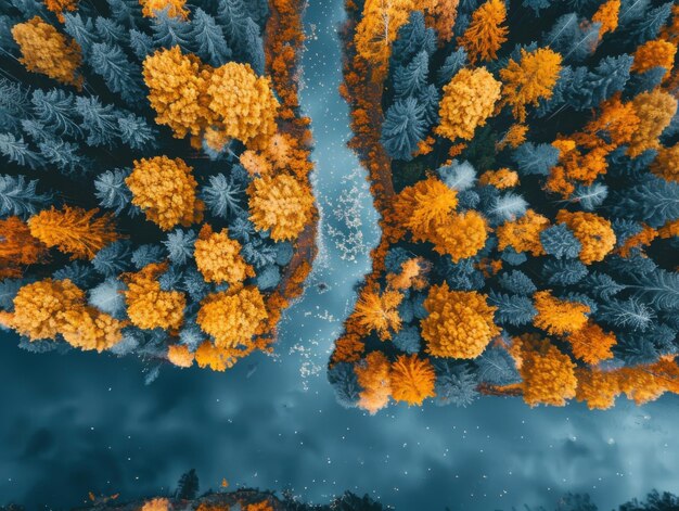 Photo autumn glory aerial views of forests and meandering rivers