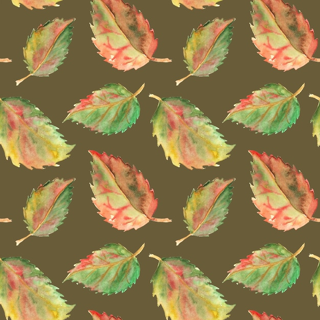 Autumn green yellow red leaves seamless pattern texture background