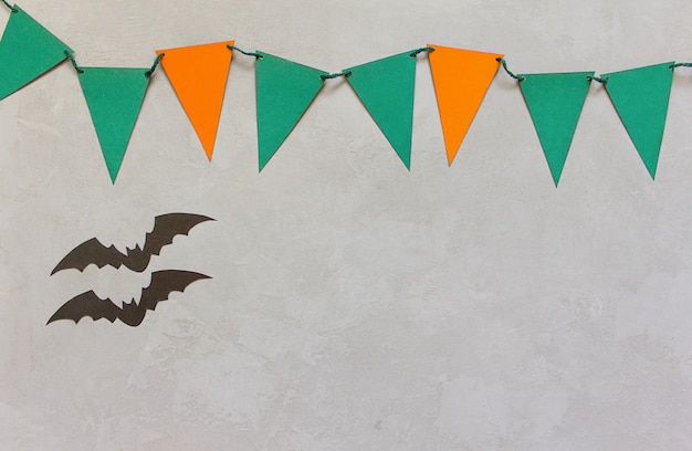 Autumn halloween flags, gray background