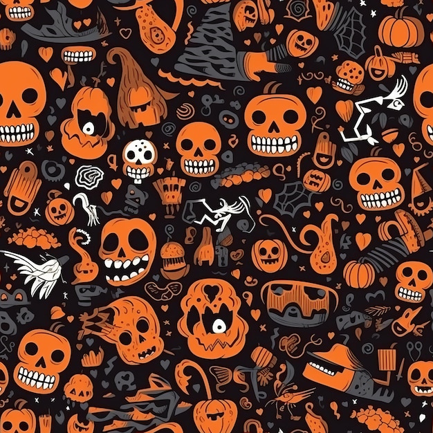 Autumn and Halloweenthemed seamless pattern with ghosts AI generation