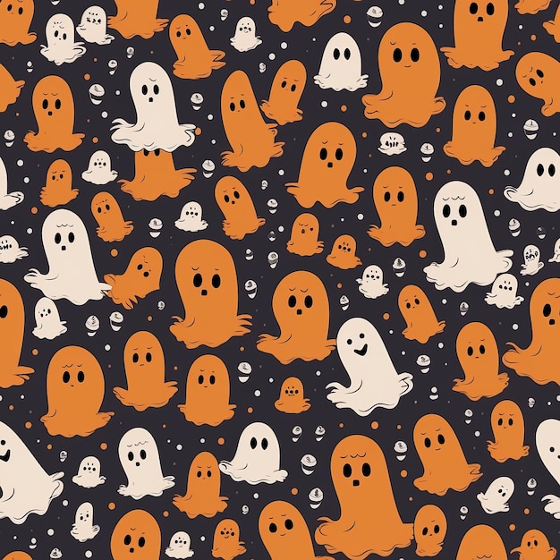 Autumn and Halloweenthemed seamless pattern with ghosts AI generation