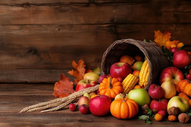 Photo autumn harvest cornucopia a vibrant cornucopia overflowing with seasonal produce like pumpkins